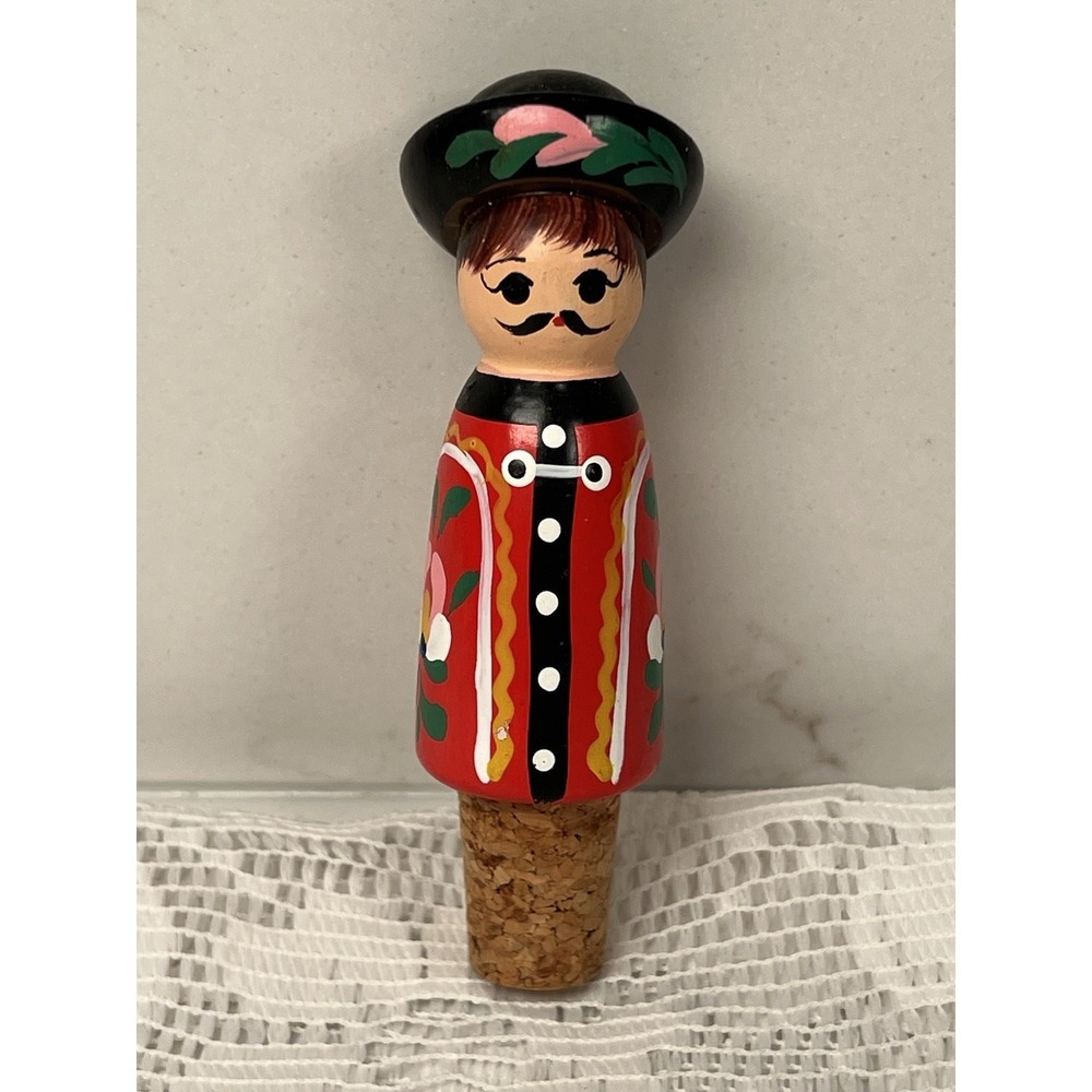 Vintage Hand Painted Hungarian Folk Art Wine‎ Bottle Cork Stopper Wood